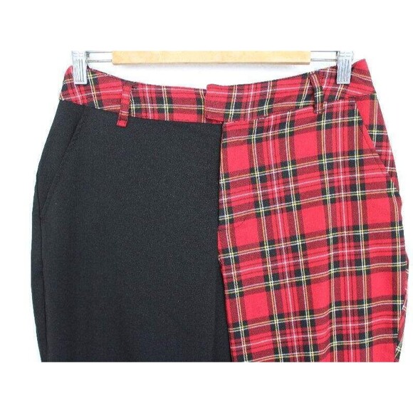 Hot Topic Large Solid Black Red Plaid Split Leg Pants Punk Rock Pockets - Picture 5 of 7
